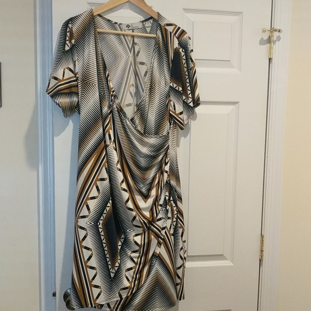 Patterned faux wrap dress